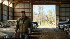 Entrepreneur walking through a vehicle inspection garage in New York on a spring morning